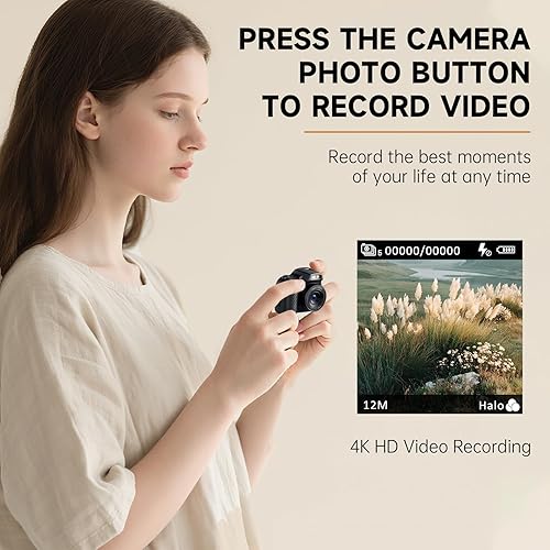 Miniatura 2 de Mini cámara digital vintage 4K 64MP con llavero, cámara de video de nostalgia retro de bolsillo con luz LED y tarjeta micro SD de 32 G, adecuada
