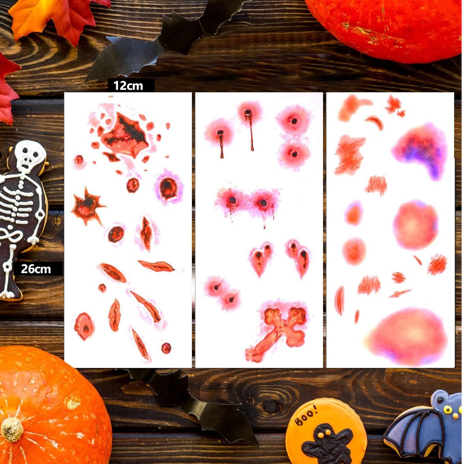 Halloween Scars Tattoos, 120 Patterns (3 Large+9 Small) Halloween