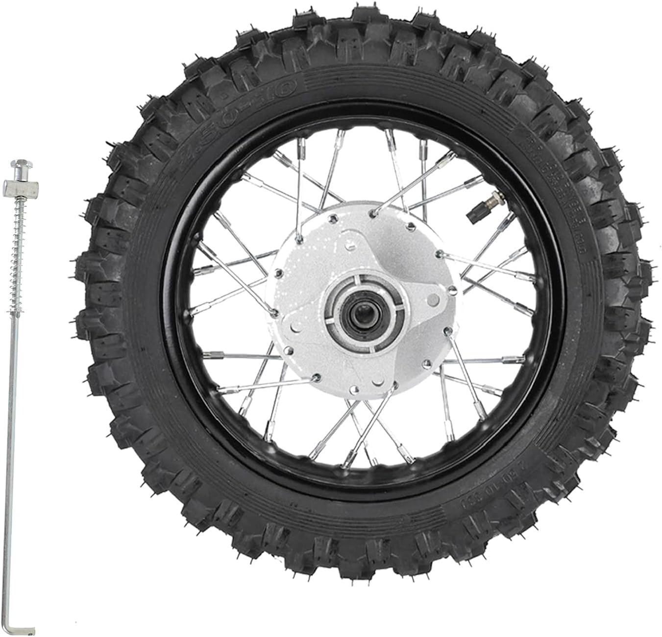 10" Rear Wheel Rim Tire 2.5-10 1.4x10 with 12mm Bearing Assembly 12mm Bearing with Drum Brake Rod for Pit Dirt Bikes CRF50 XR50 DRZ70 PW50 TTR50 Off Road Motorcycle 50cc 70cc 90cc 110cc