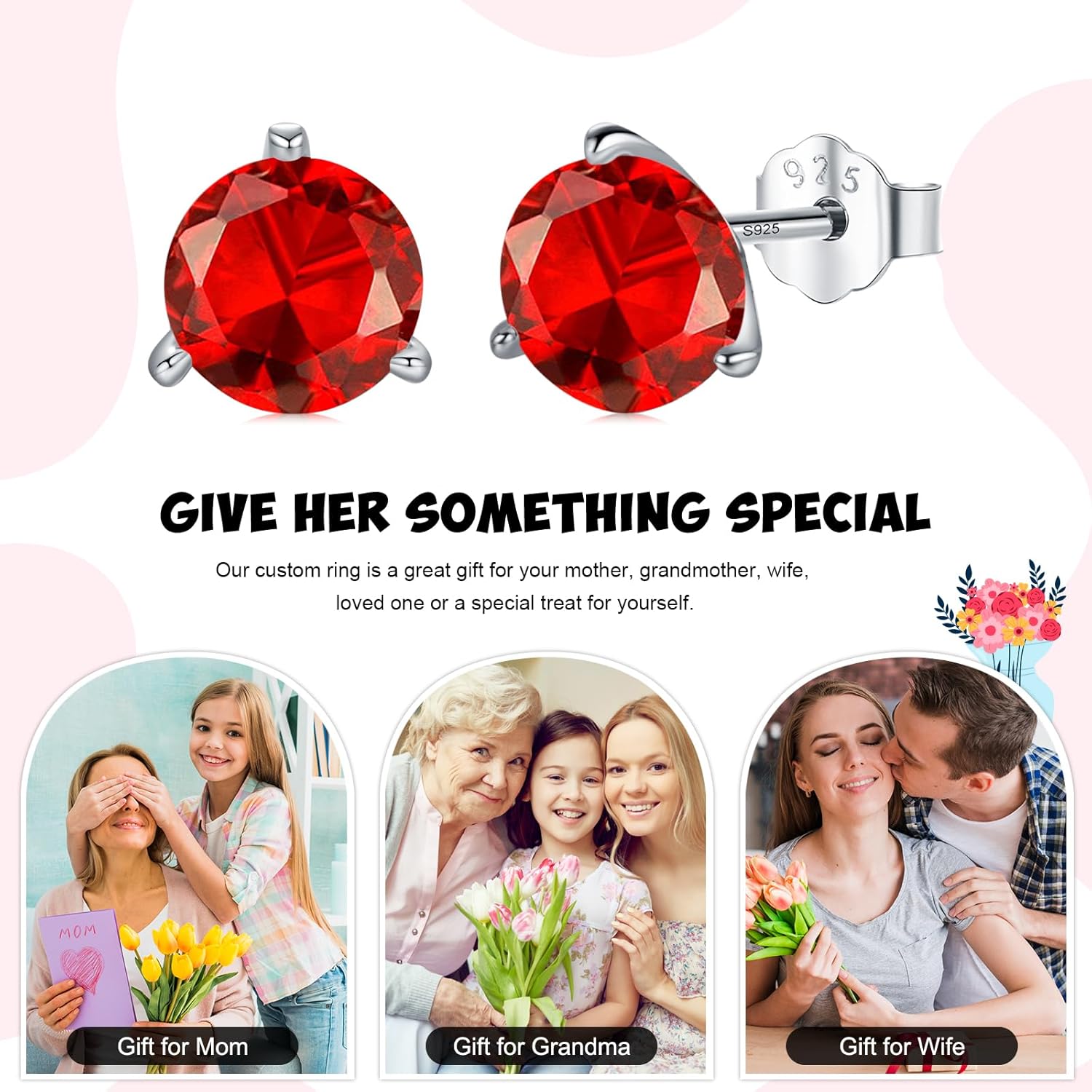 Birthstone Earrings 925 Sterling Silver Dainty Small Birthstone Stud Earrings Cubic Zirconia Earrings Birthstone Jewelry Gifts Birthday Christmas for Women Wife Mom - Image 7