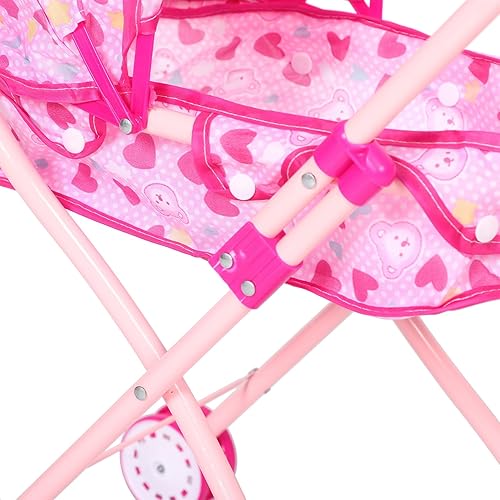 Miniatura 3 de Cochecito de muñeca plegable para mango de empuje ajustable, marco de hierro con ligero juego de simulación, cochecito de muñeca para niños