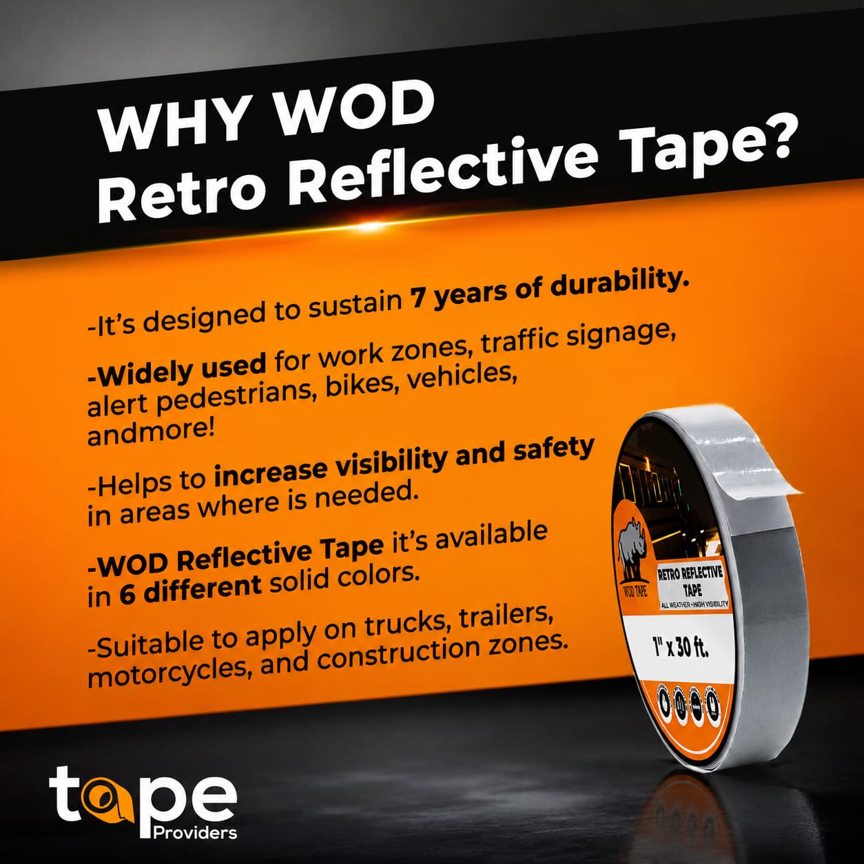 WOD Engineering Grade Retro Reflective Tape Silver/White, 1/2 inch Wide x 30 ft. Outdoor Waterproof Safety Reflector for Autos, Bikes, Camper, Boat Striping, and Traffic Signage Marking