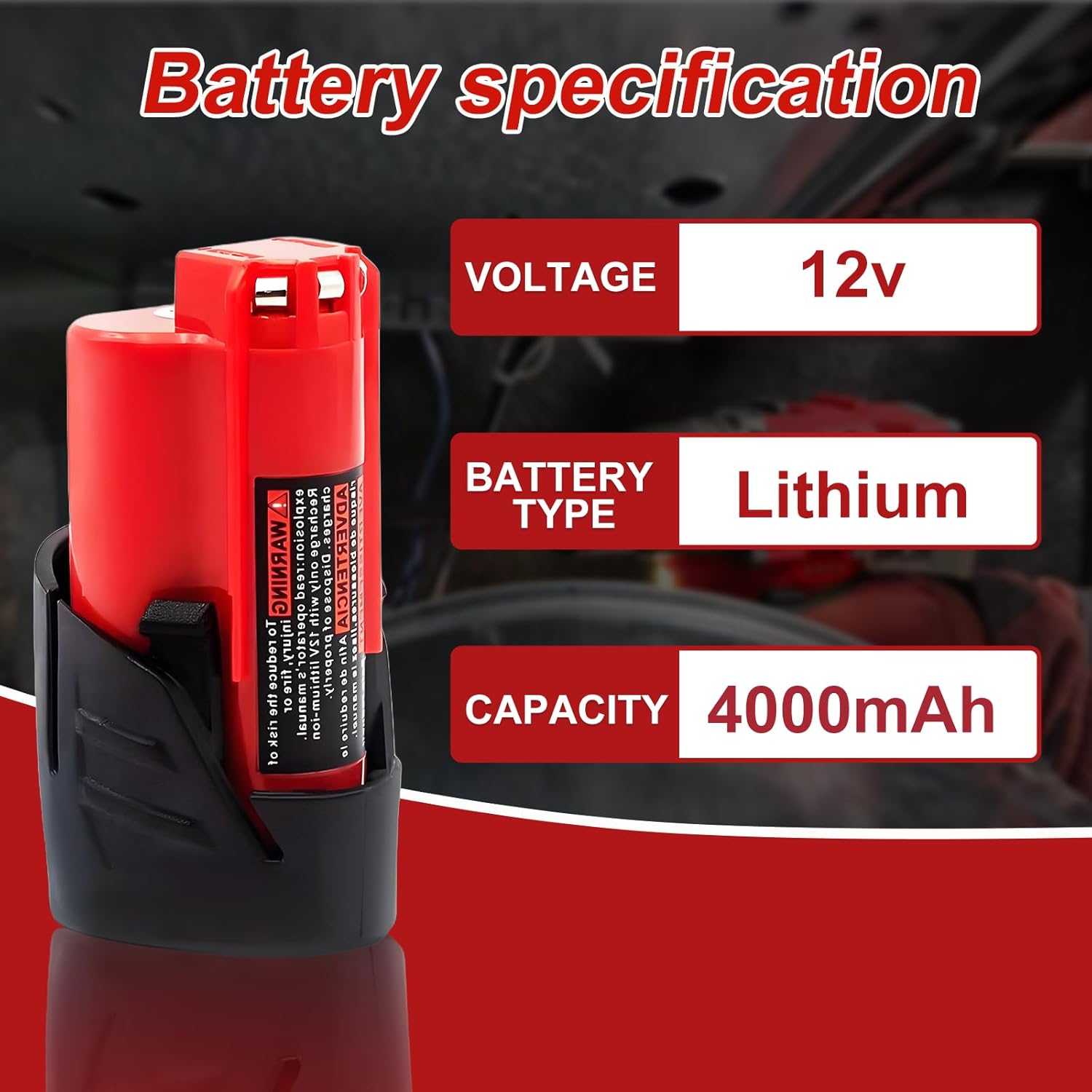 Battery Replacement for Milwaukee M12: 12v Batteries 4.0 ah Lithium Compatible with Milwaukee 12 Volt Cordless Power Tools 4 Pack 48-11-2411 48-11-2440 48-11-2420 48-11-2401 48-11-2425 - Image 2