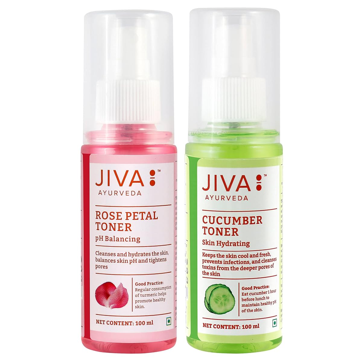 Jiva Combo Of Rose Petal Toner 100ml & Cucumber Toner 100 ml | 100% Pure &