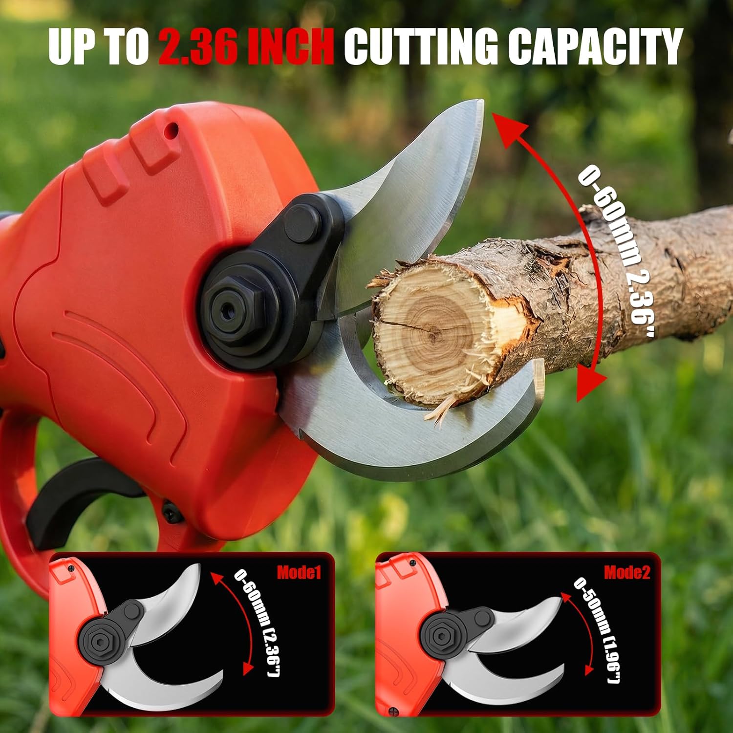 Electric Pruning Shears, 2.36" Cutting Diameter Cordless Power Pruner for Gardening with 2Pcs Batteries & Replacement Blades Set, Tree Pruner Branch Cutter(Red)
