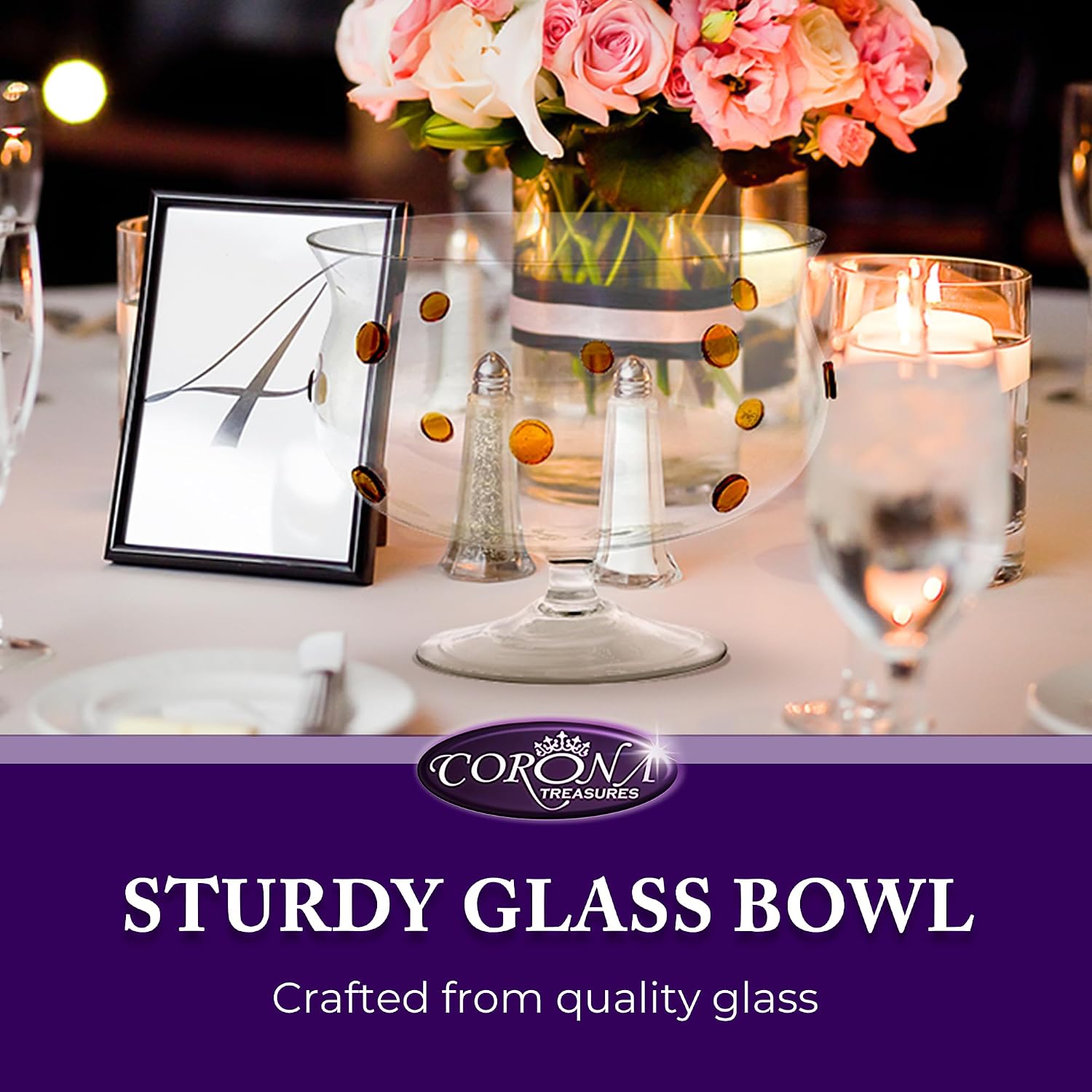 GAC Classy Glass Trifle Bowl with Gold Dots – Large Trifle Bowl with Pedestal for Serving Salad, Fruit & Layered Dessert Display - Kitchen Counter Decor, Elegant Party Display - 8 Inches
