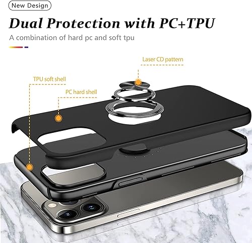 Miniatura 4 de Voildka Funda de teléfono a prueba de golpes con anillo para iPhone 13 Pro-Protección de cuerpo completo, anillo de dedo incrustado, soporte de