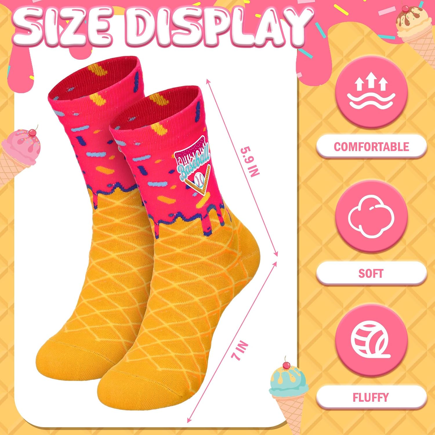 Glitopper 6/12/24 Pairs Ice Cream Drip Socks