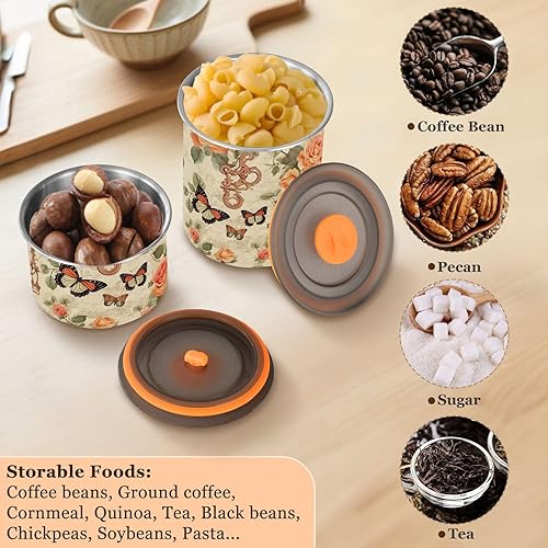 Miniatura 5 de Stainless Steel Coffee Canister Butterfly Rose Vintage Food Storage Containers with Lid Airtight 30 OZ 202a8446