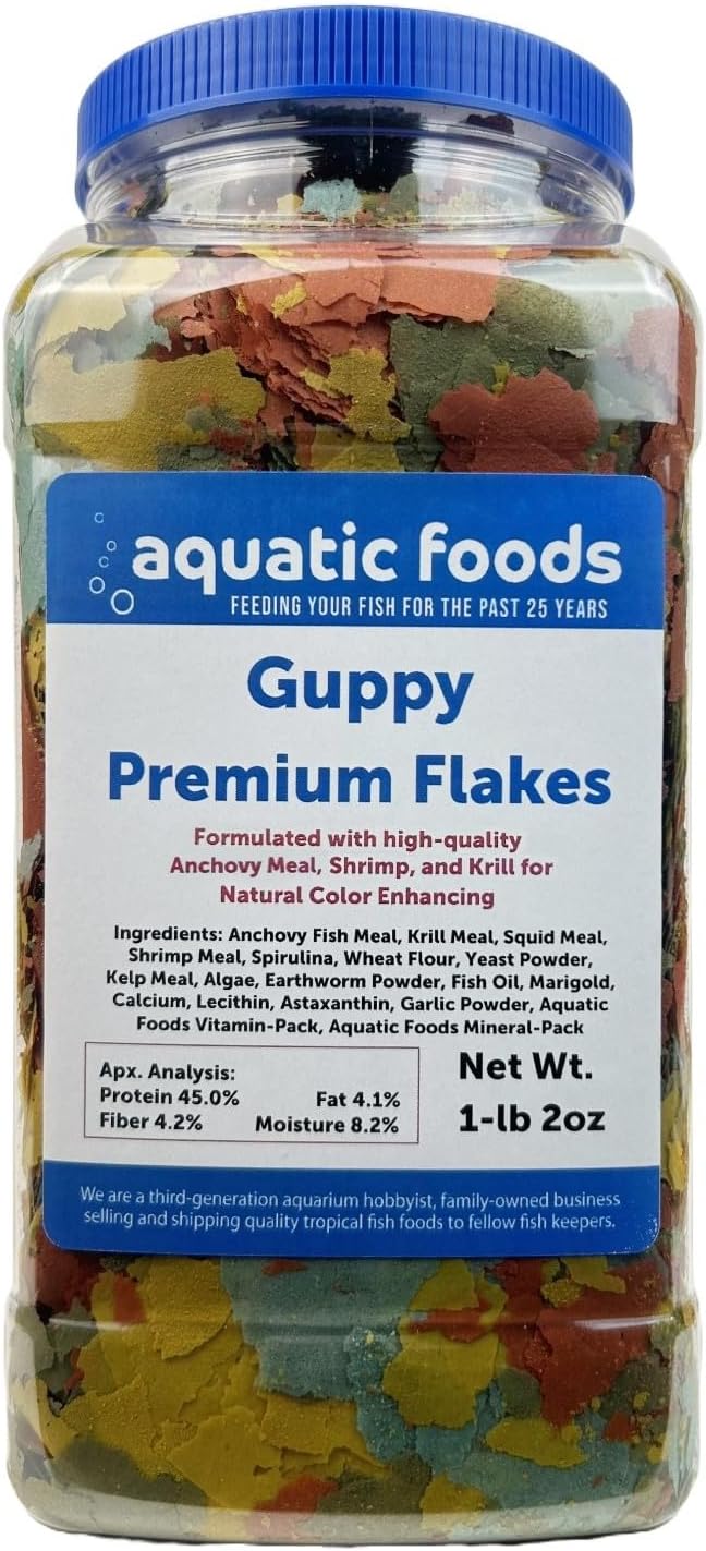 Aquatic Foods Inc. Guppy Flakes, Smaller Premium Special Blend Flake - AFI Guppy Flakes…1-lb 2oz Lg Jar