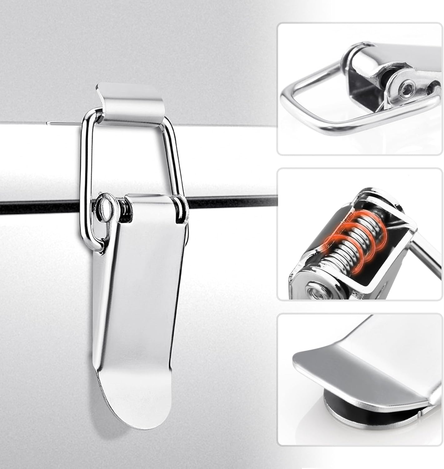 BlingKingdom 4 PCS Stainless Steel Spring Loaded Toggle Latches with Screws, Small Catch Clamp Clip Silver Tension Clasp for Toolbox Case Drawer Cabinet Closure Latch Lock (73 mm)