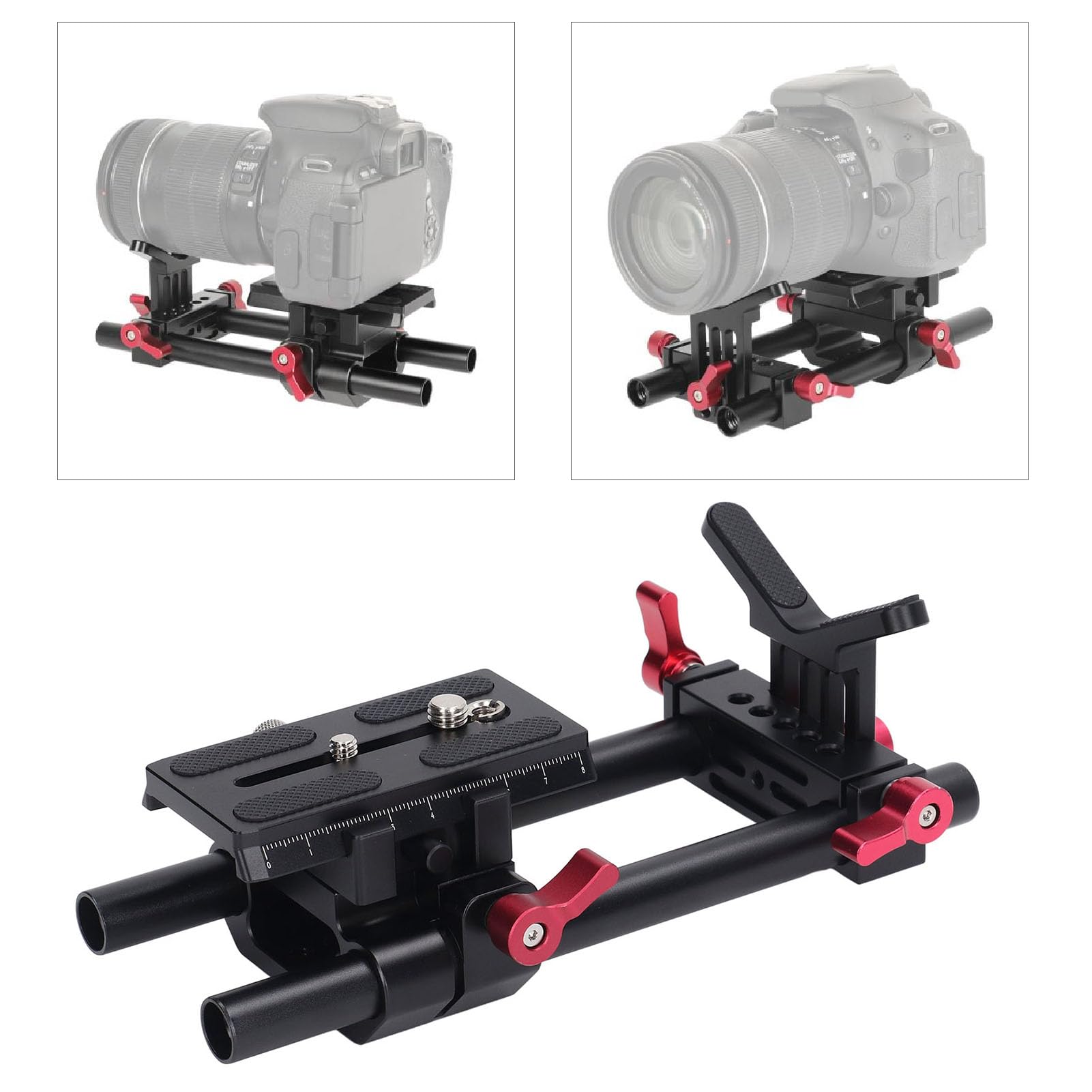 Supporto per Treppiede a Sgancio Rapido per Fotocamere DSLR, Kit di Accessori per Riprese Cinematografiche Vlog con Supporto per Obiettivo Regolabile e a Doppia Asta,