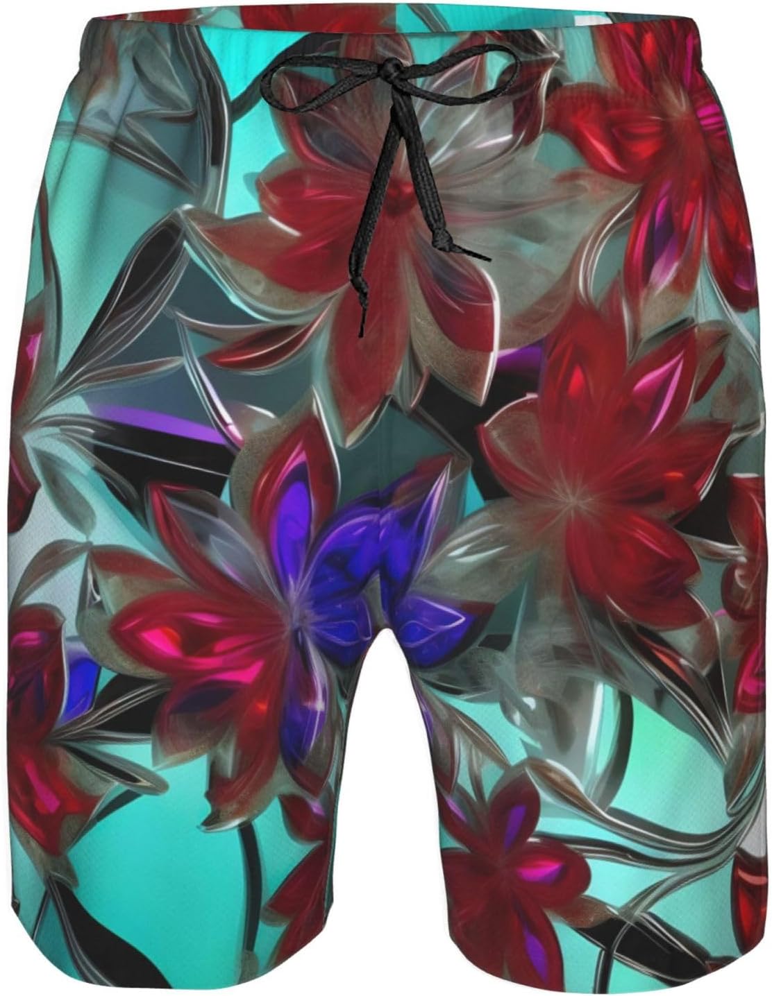 Mens Flower Stained Glass Print Beach Shorts,Casual Summer Shorts for Men,Quick Dry Polyester