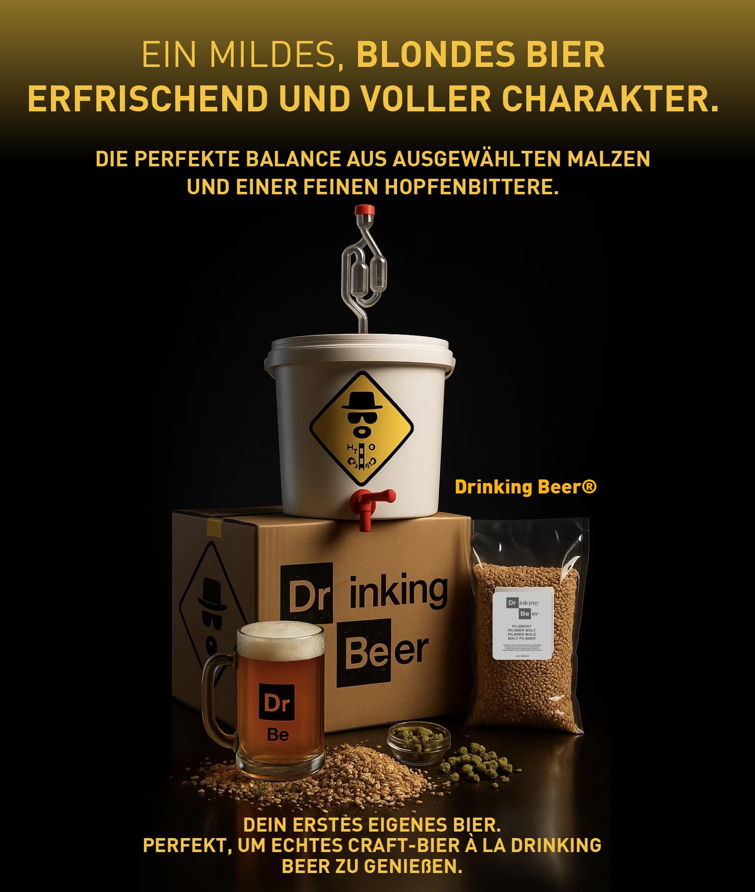 Drinking Beer® | Bierbrauset zum Selberbrauen – Komplettes Bier Brauen Set für Zuhause – 5L Braufass – Traditioneller Brauprozess mit Malz & Hopfen – Biergeschenk für Männer & Väter