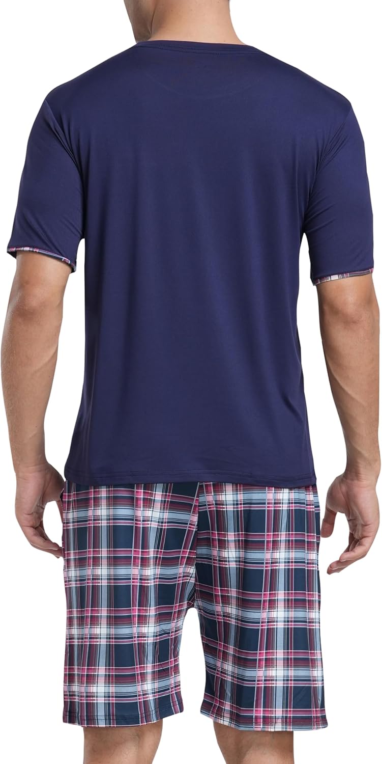 MoFiz Mens Pajamas Set Sleepwear Sleep Shirt and Shorts Pajama Set Lightweight Soft Mens Pjs Lounge Set with Pockets - Image 5