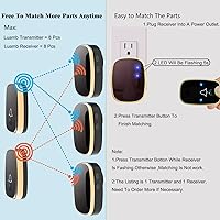 Vista 2 de Timbre inalámbrico, rango de 1,000 pies, lo suficientemente fuerte con 5 niveles de volumen y modo de silencio, timbres de puerta LED intermitentes