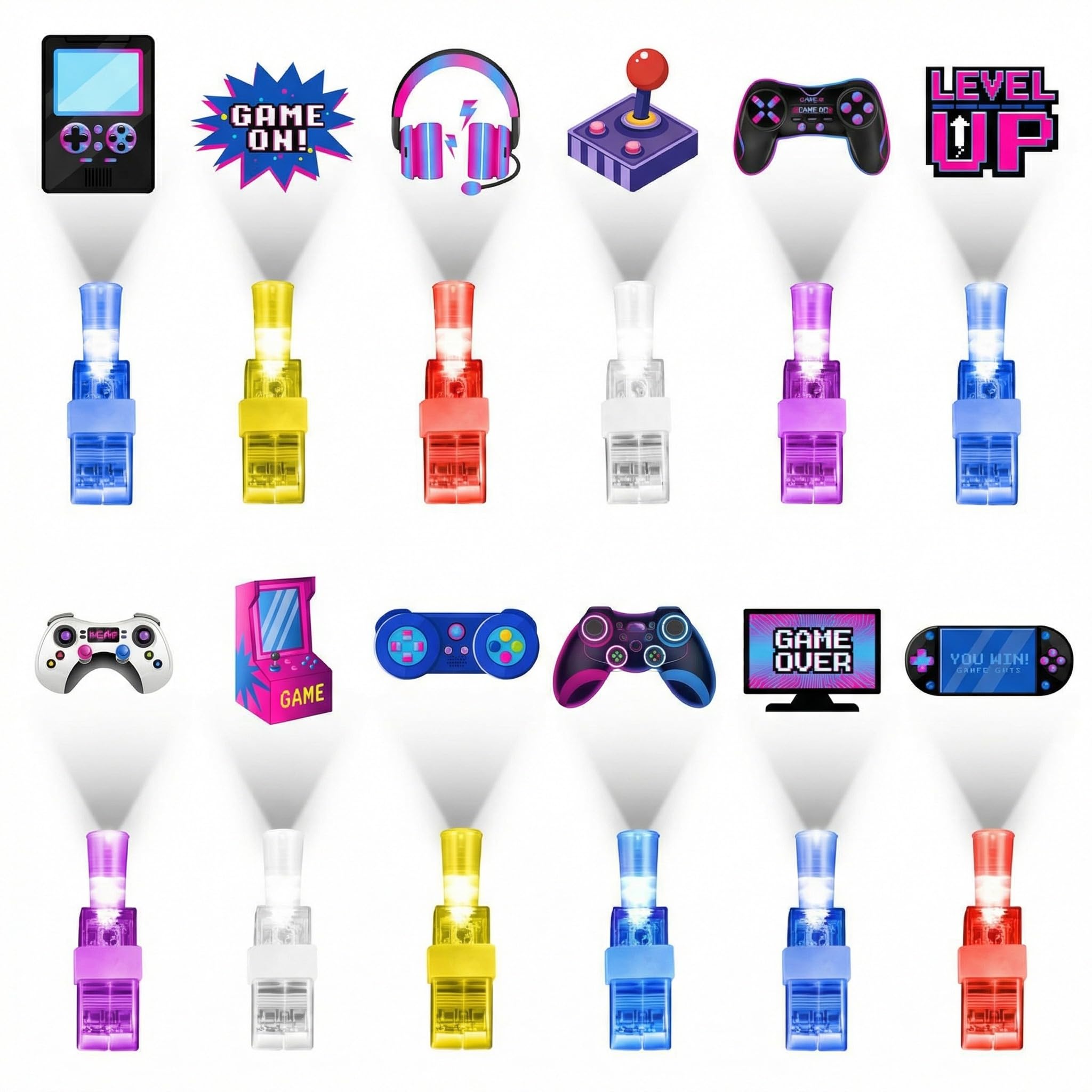 Capoda Paquete de 36 recuerdos de fiesta de juego, luces LED que brillan en la oscuridad, anillos con controlador y patrones, suministros temáticos de juegos iluminados, rellenos de bolsas de regalo a