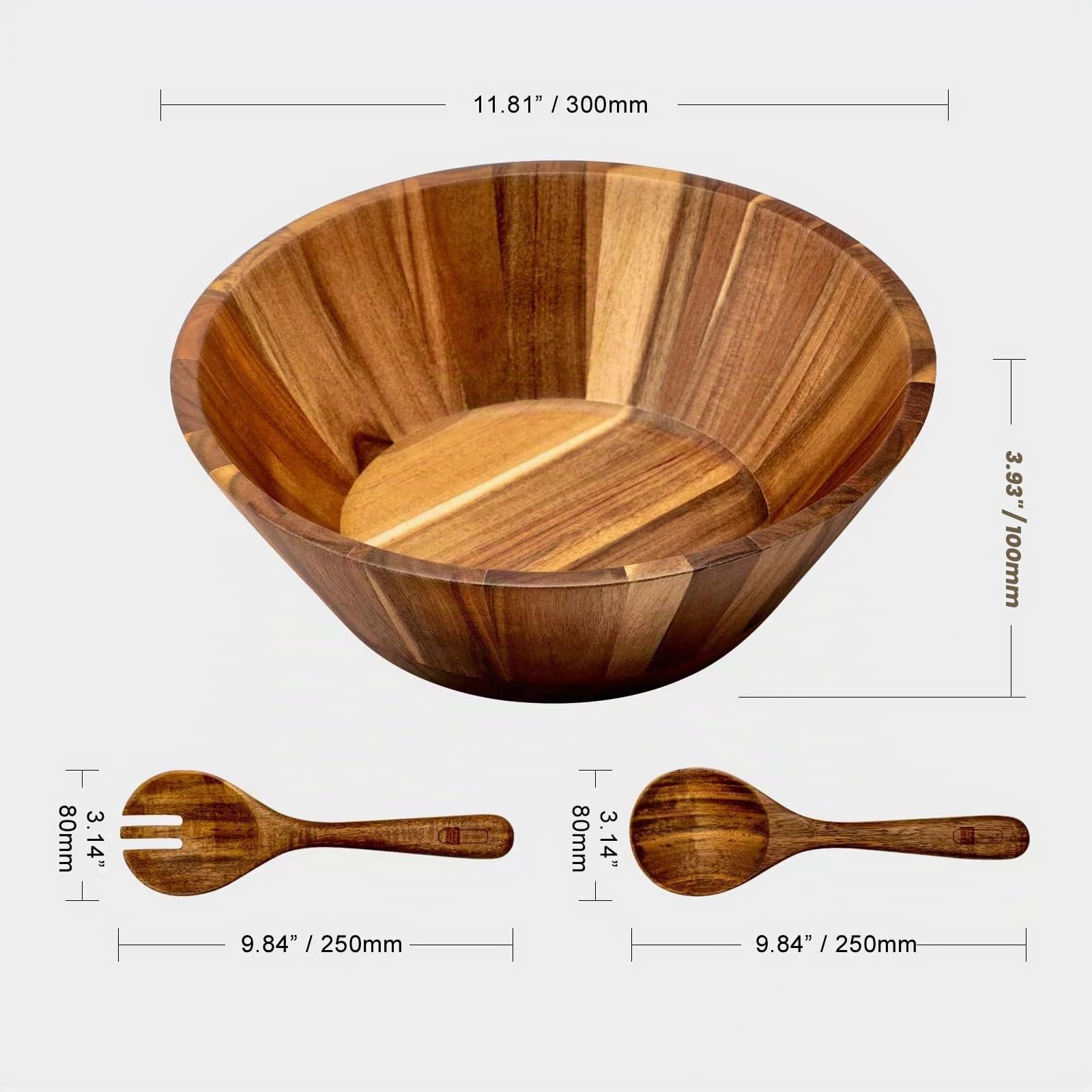 Insalatiera in Legno di Acacia da 30cm - Grande Insalatiera con Posate, JF JAMES.F, Ciotola per Insalata, Frutta, Pasta e Dessert, Naturale ed Elegante, Ideale per Casa e Feste