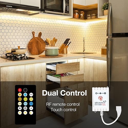 Miniatura 9 de DAYBETTER Kit de iluminación para debajo del gabinete, 6 tiras de luces LED con control remoto, regulador de intensidad y adaptador, regulables para