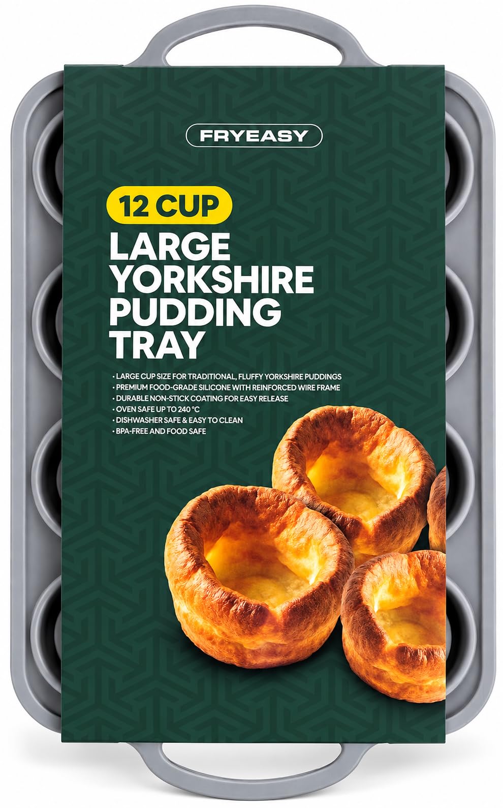 Yorkshire Pudding Tray Silicone Non Stick 12 Cup – Deep Yorkshire Pudding Tin for Oven, Deep Large Baking Tray for Perfect Giant Yorkshire Puddings Every Roast Dinner, Also Ideal for Muffins & Pies