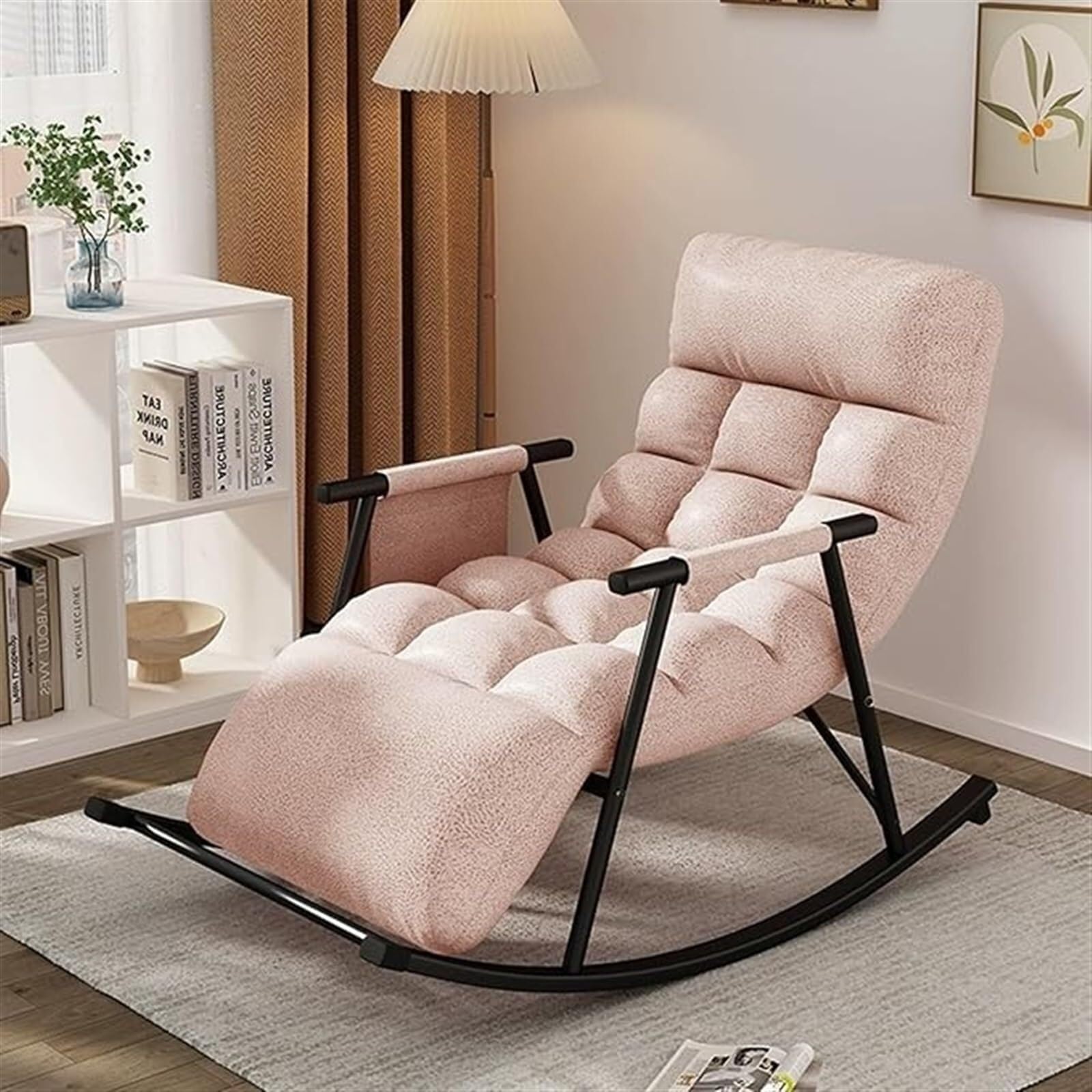 Nowoczesny fotel bujany do salonu z regulowanym oparciem i bocznymi kieszeniami sypialnia sofa leżak z oddychającego materiału technicznego wygodny ogrodowy fotel bujany z podłokietnikiem