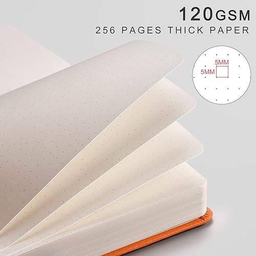 Miniatura 2 de EMSHOI Cuaderno de puntos, 256 páginas A5, cuadrícula de puntos, cuaderno con papel punteado grueso de 4.23 ozm, 16 páginas perforadas, cuero de