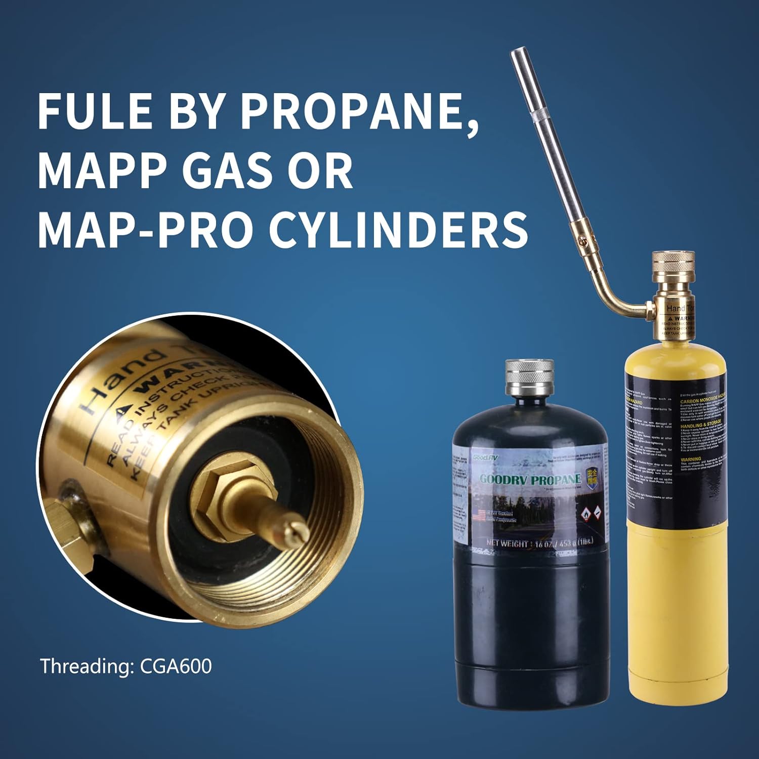 Propane Mapp Gas Torch Head 360° Rotatable Nozzle, Plumbing Torch Heat Adjustable Fuel by Propane Mapp Map-Pro Canisters, High Intensity, Brass Pressure Regulator