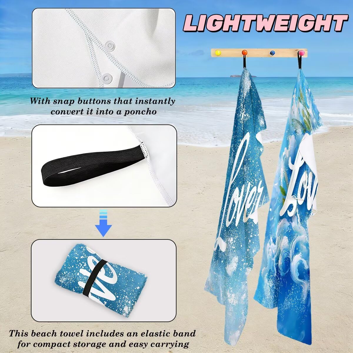 Toalla Playa 80x160 cm, Toalla Gimnasio Microfibra Secado Rapido, Juego de 2 Antiarena Toallas de Playa, Ligera Compacta Toallas Microfibra Grande para Viaje, Regalo Hombre Regalo Mujer (Carta) -4655