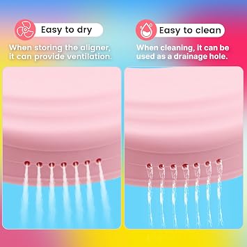 RAZOKO Silicone Retainer Case with 3 Lanyard Cute Aligner Case Vent Holes Night Mouth Guard Retainer Holder for Girl Women Kids Men for Travel Pink