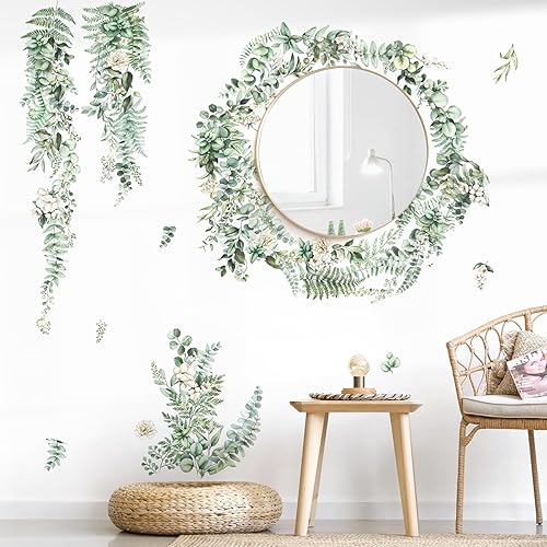 Miniatura 3 de decalmile Calcomanías de pared grandes para colgar vides, plantas verdes, hojas tropicales, flores, calcomanías de pared para dormitorio, sala de