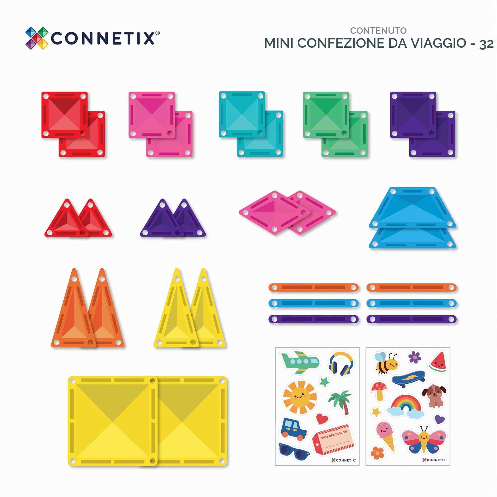 CONNETIX Piastrelle Magnetiche Travel Mini Pack, 32 Pezzi