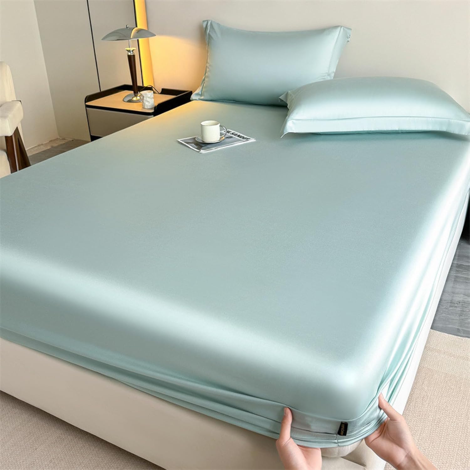 LSZHBSL Fitted Sheet Topper 150 x 200 + 30 cm Cotton Bed Sheet