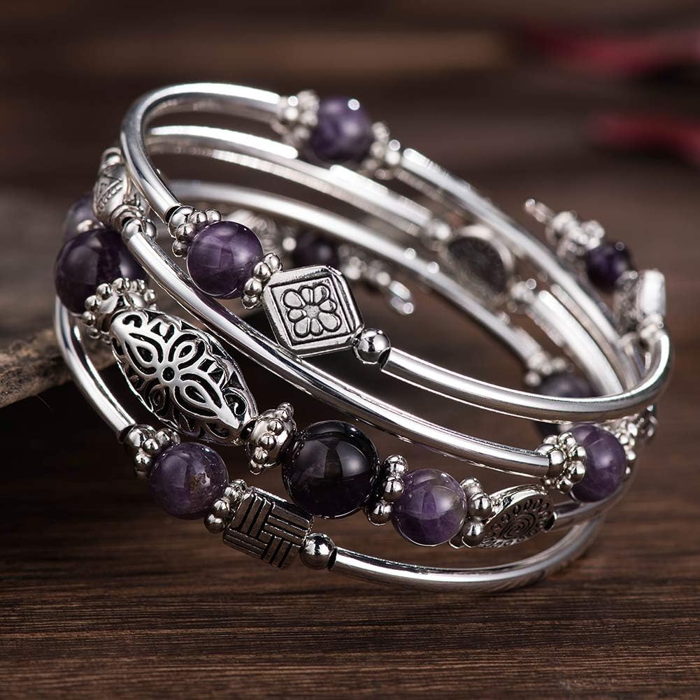 BULINLIN Layered Wrap Bangle Turquoise Bracelet - Bead Bracelet with Natural Agate Stone, Gifts For Women - Image 3