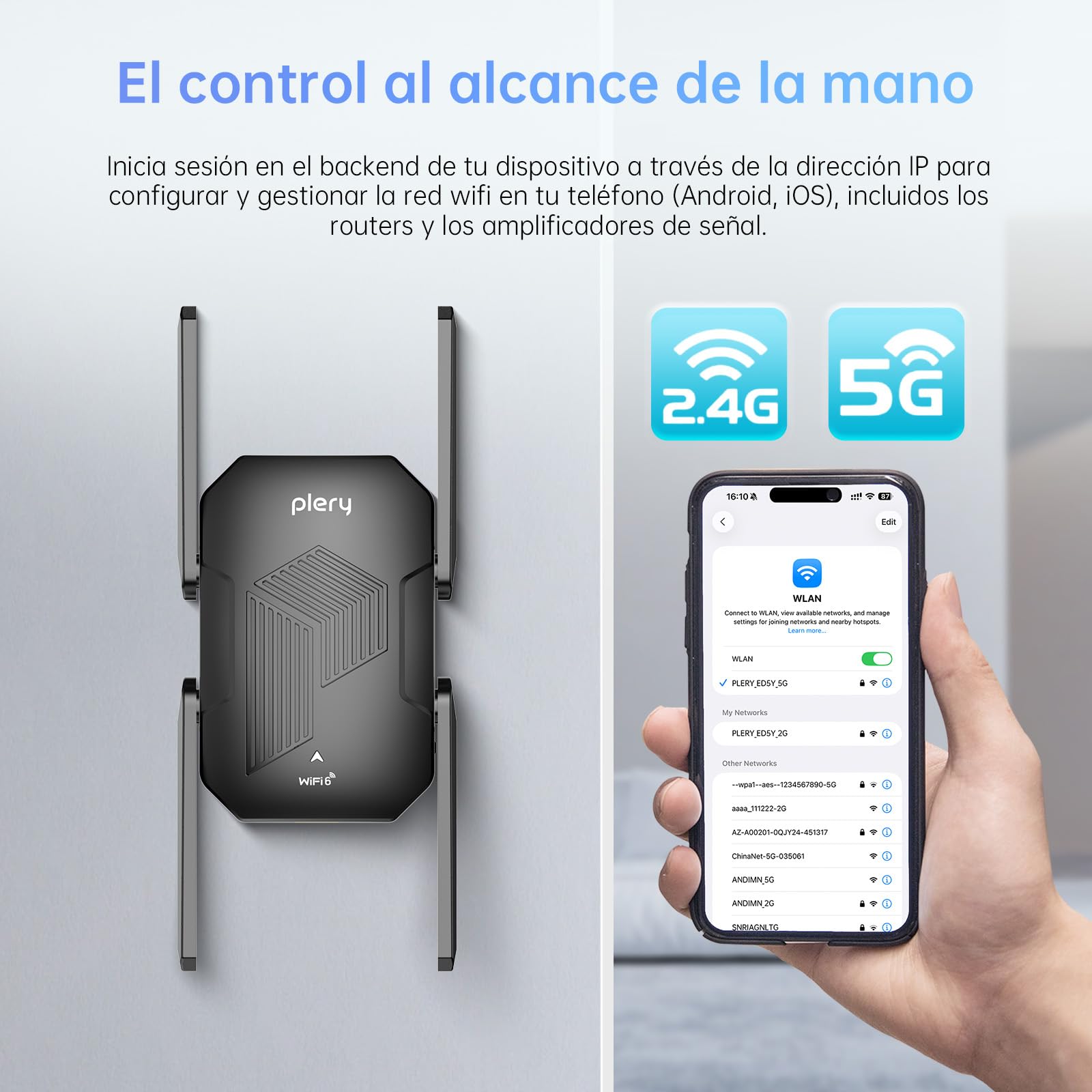 Repetidor WiFi 6 AX1500, Amplificador Señal WiFi Doble Banda 5GHz/2.4GHz, Repetidor WiFi Largo Alcance con Puerto Ethernet, MU-MIMO, WPS, Amplificador WiFi Compatible con Cualquier Router