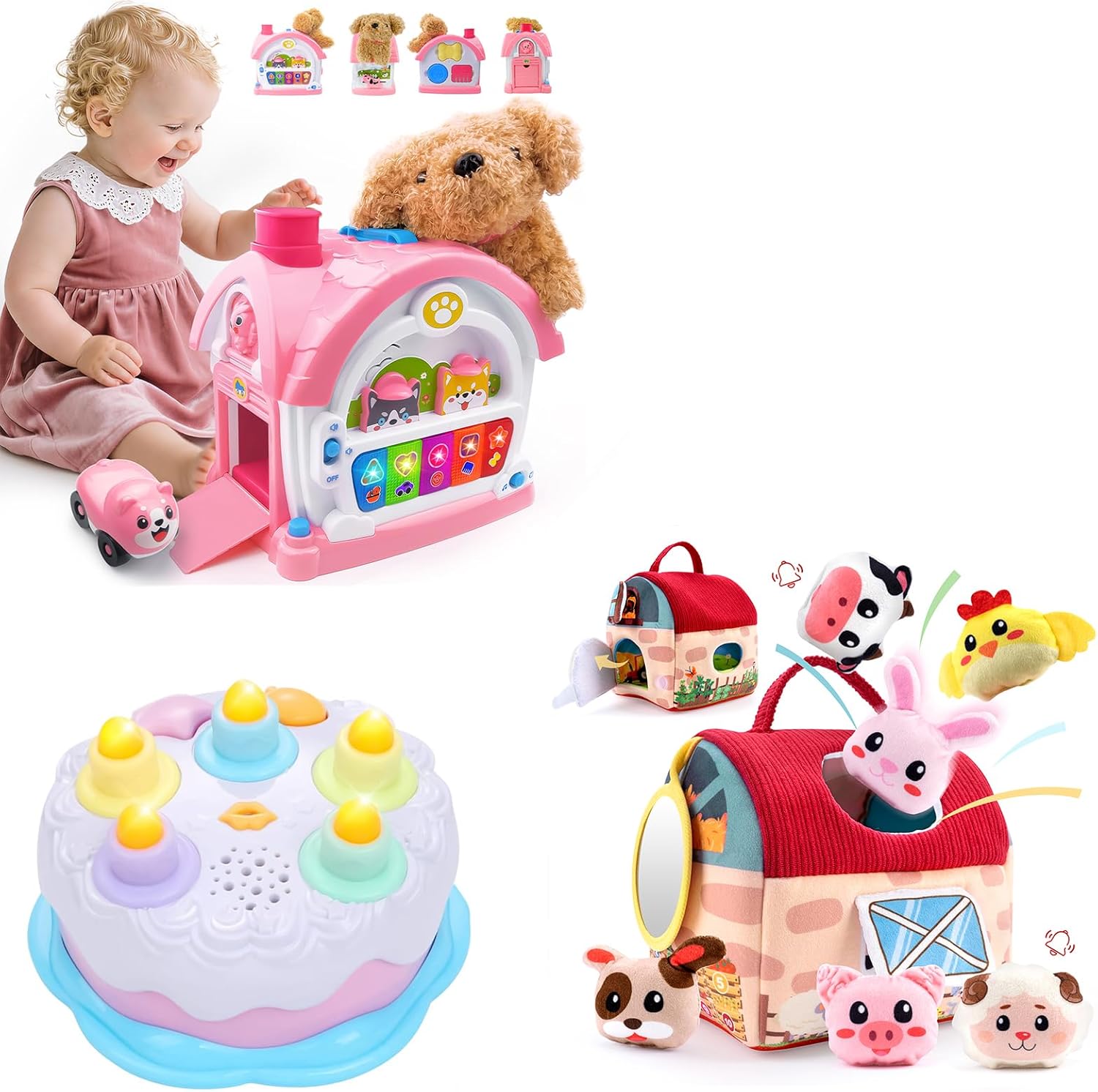 Musical Toddler House Toys + Plush Farm Animals Toys + Birthday Cake Toy