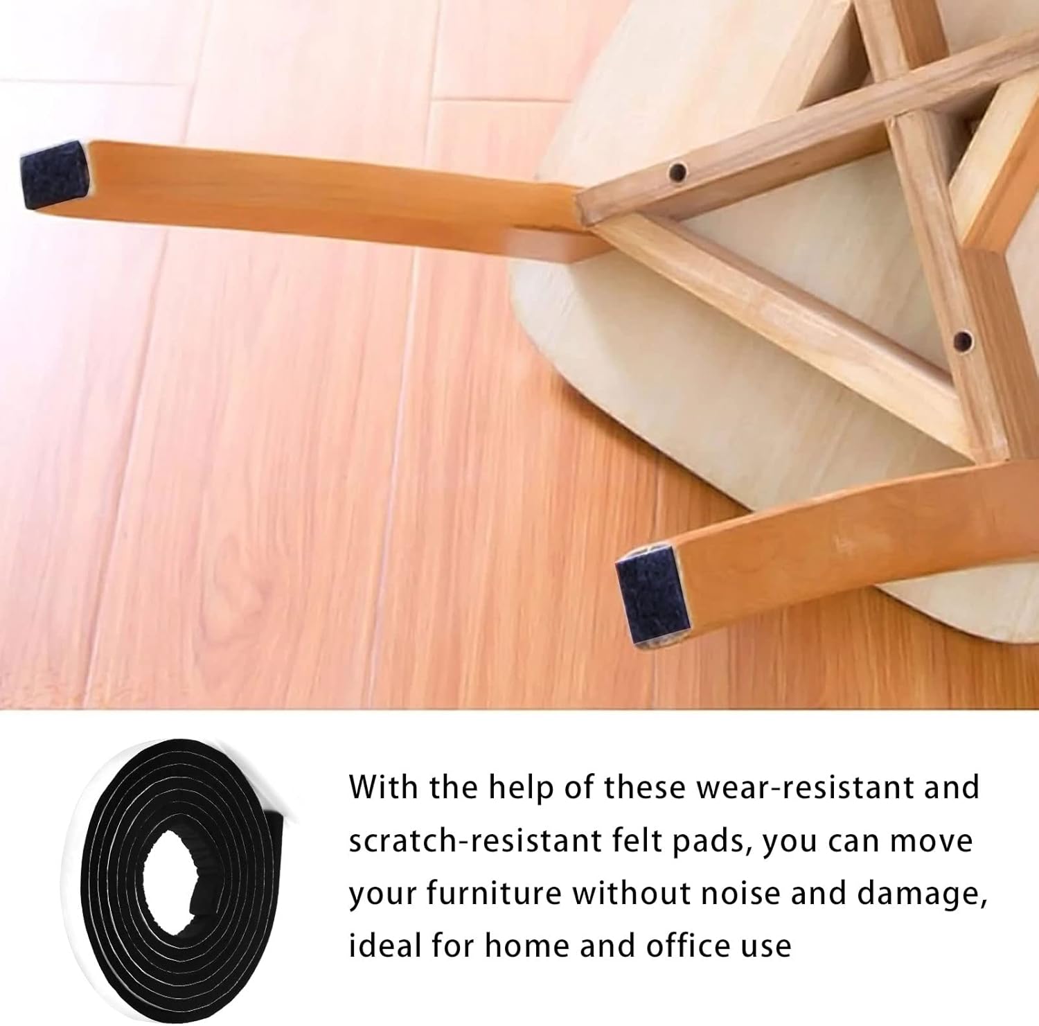 2 Metres Self-Adhesive Felt Tape, 5 mm Thick DIY Felt Strips,Black Felt Gliders Felt Strips Rolls, Furniture Felt Tape for Floor Protection