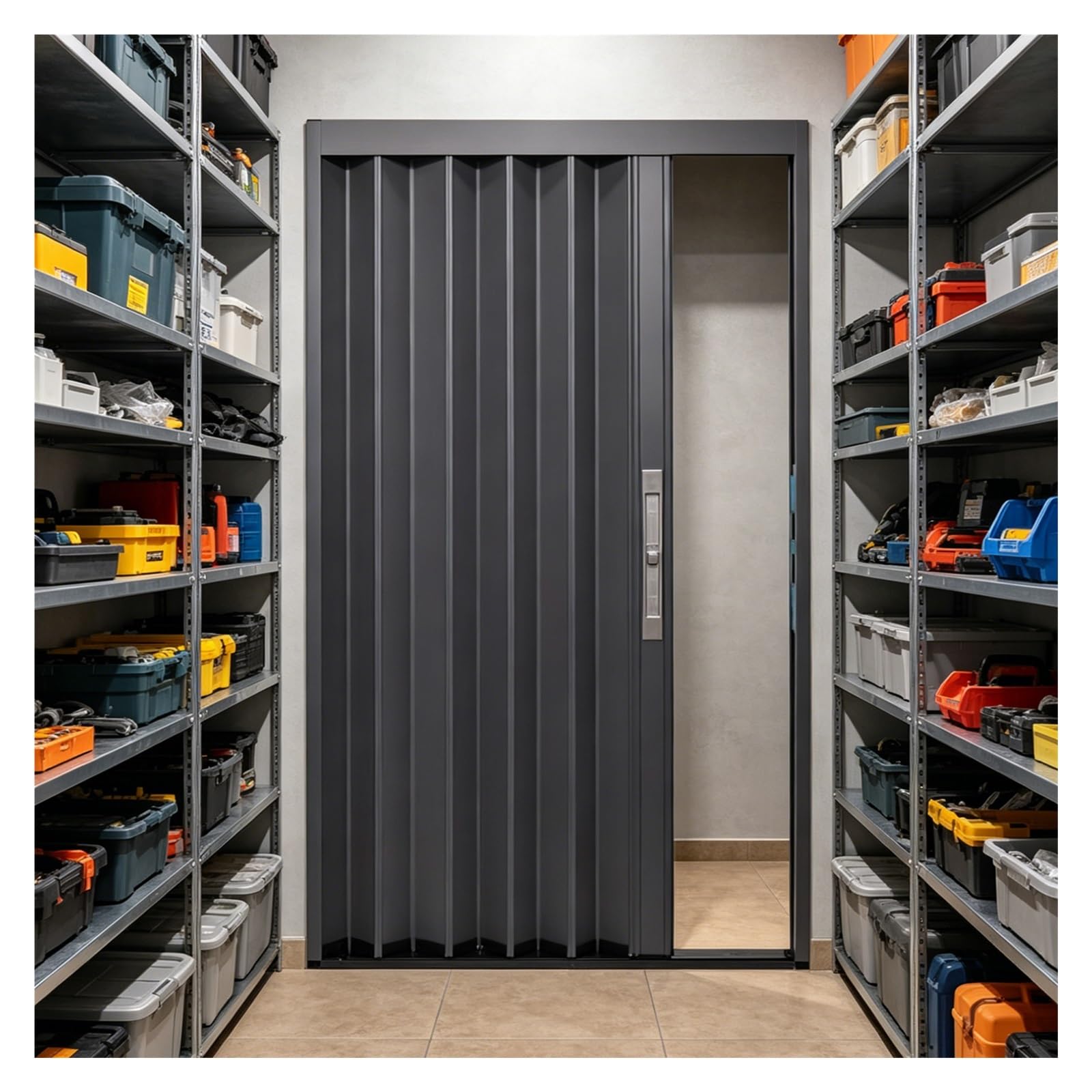 ERRULAN Save Space Aluminum Alloy Accordion Doors for Storeroom, Waterproof Folding Partition Door with Lock qnd Key, Garage Sliding Door/Puerta Plegable(WxH 54x80in/137x203cm)