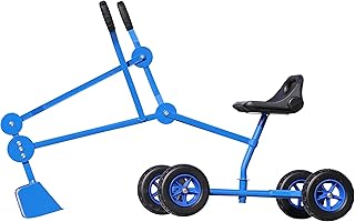 Sandbox Digger Toy Excavator With Wheels- Foldable Playground Equipment for Outdoor Play w/ No-Bend, No-Pinch Heavy Duty Metal Ride On Sand Construction Backhoe Fun (Ages 4-12) (Blue)
