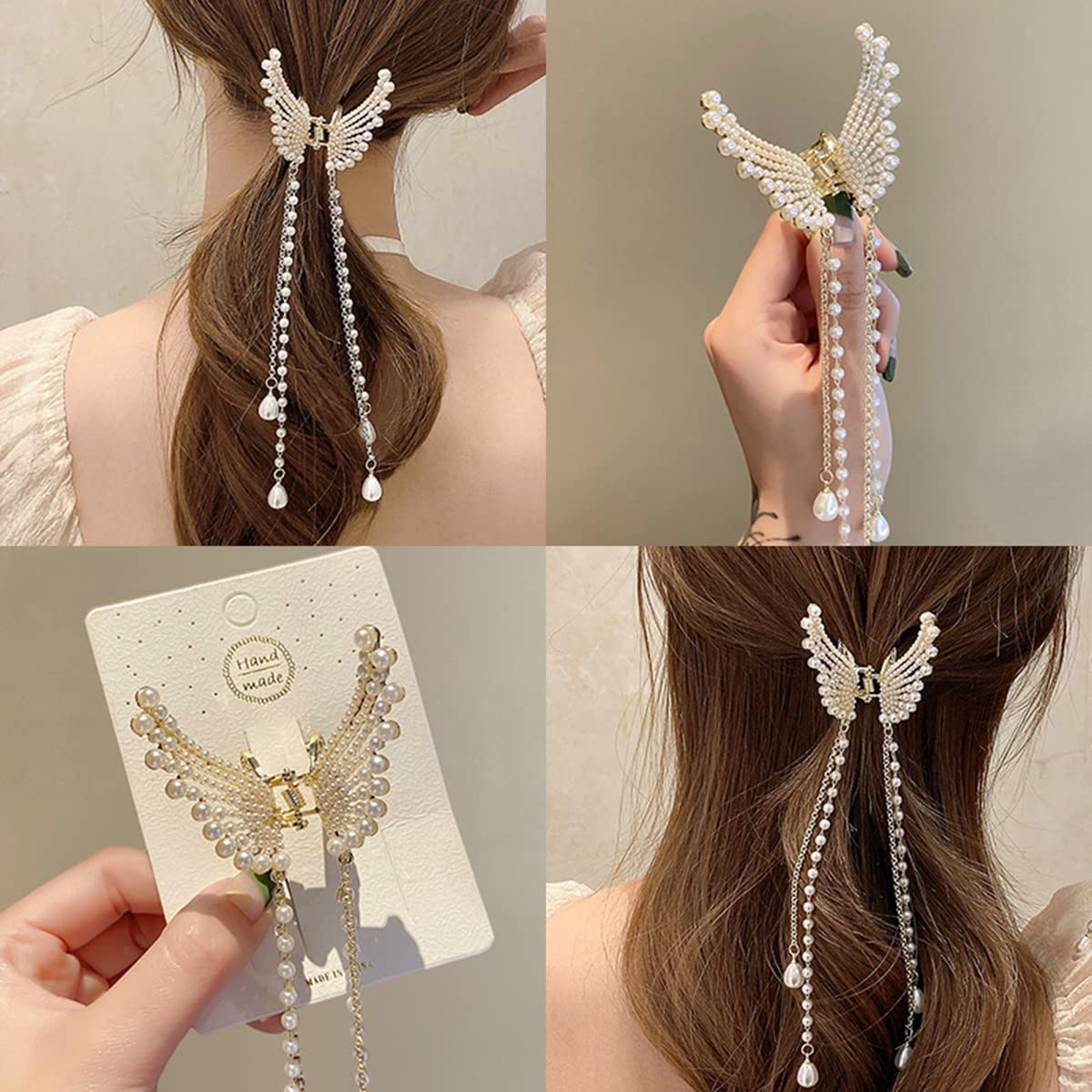 Crystal Pearl Butterfly Hair Clips Gifts for Women Tassels Charming Hair Pins Shine Birthday Party Jewelry for hair pins (Pearl) Crystal Pearl Butterfly Hair Clips Gifts for Women Tassels Charming Hair Pins Shine Birthday Party Jewelry for hair pins (Pearl)