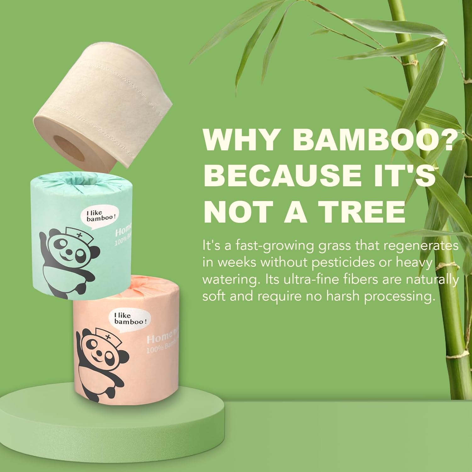 Home Nurse 4-Ply Bamboo Toilet Paper 12 Rolls, Unbleached Septic Safe Toilet Paper, No Lint Strong Chemical Free Tree Free Compact Bath Tissue | Skin-friendly, Quick dissolving, High absorbency, Space-saving compact, Plastic-free package