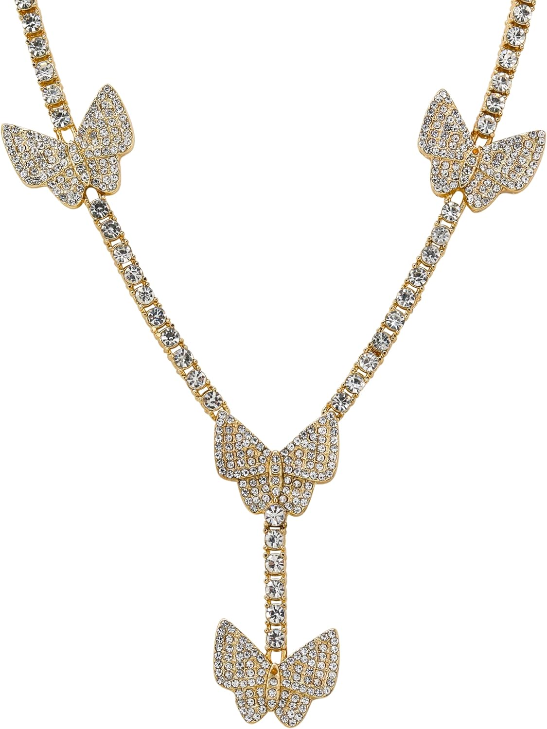 Women’s Fully Iced Out Lariat Necklace – 18" Adjustable Hip Hop Tennis Chain with Simulated Diamonds, Fashion Jewelry Gift