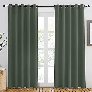 NICETOWN Blackout Curtain for Windows 84 inch Long - Window Treatment Thermal Curtain Solid Grommet Room Darkening Drape for Bedroom/Living Room (Dark Mallard, 1 Panel, W66 x L84)