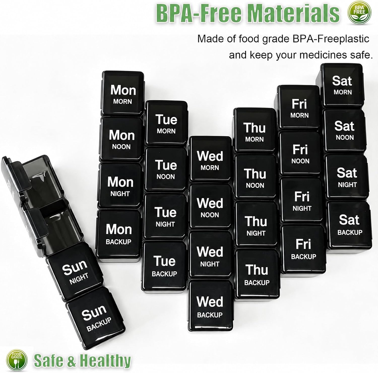 Pill Organizer 4 Times a Day - Pill Box 7 Day, Large Weekly Medicine Pill Case for Travel with Removable Individual Containers, Pill Cases to Hold Daily Vitamins and Supplements（Black） image 5