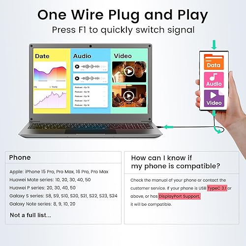 Miniatura 4 de Monitor portátil con teclado, pantalla lapdock de 15.6 pulgadas con batería integrada de 6000 mAh, monitores CrowView Note 1080P FHD USB C