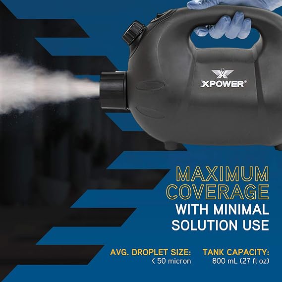 XPOWER F-8 ULV Cold Fogger, Mist Blower, and Sprayer for Cleaning, Disinfecting, Pest Control and Odor Elimination, 20+ Ft. Spray Distance, 0.8 L Tank Capacity
