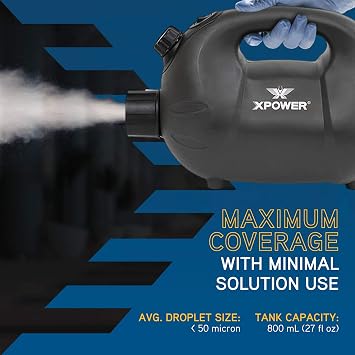 XPOWER F-8 ULV Cold Fogger, Mist Blower, and Sprayer for Cleaning, Disinfecting, Pest Control and Odor Elimination, 20+ Ft. Spray Distance, 0.8 L Tank Capacity
