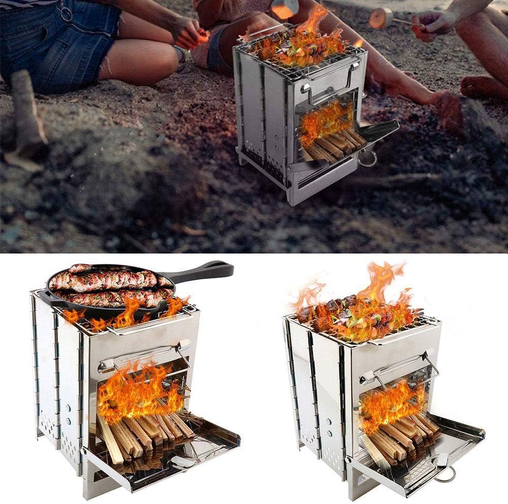 Portable Foldable Camping Cook Stove Windproof Wood Burning Stove Solidified Alcohol Stove, Lightweight Backpacking Stove Barbecue Grill Stove Tent Heating Stove for Outdoor Picni