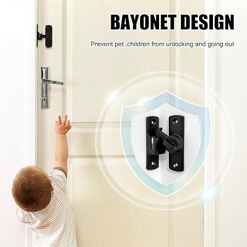 Miniatura 5 de 4 cerraduras de puerta de granero abatibles, cerradura de puerta corrediza de granero de 90180 grados, pestillos negros gruesos para puerta