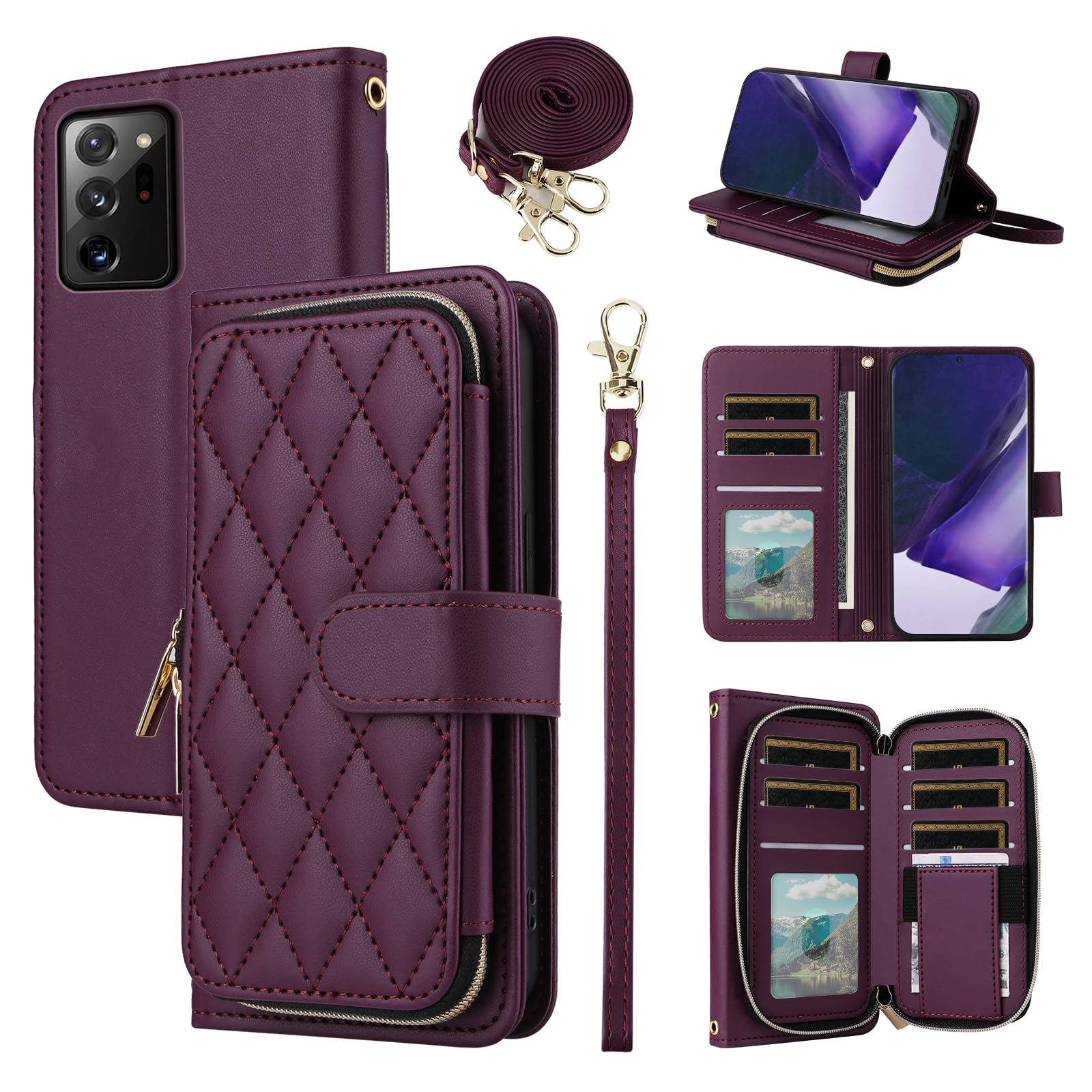 Furiet Wallet Case for Samsung Galaxy Note 20 Ultra 5G with Wrist Strap 9+ Card Slots Zipper Purse PU Leather Stand Phone Cover for Note20 Plus Notes