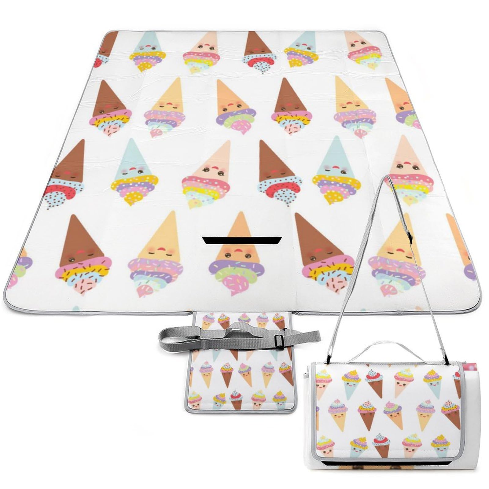 Tappetino da picnic, colorato gelato quadrato, coperta da picnic, tappeti esterni, 148 cm x 148 cm